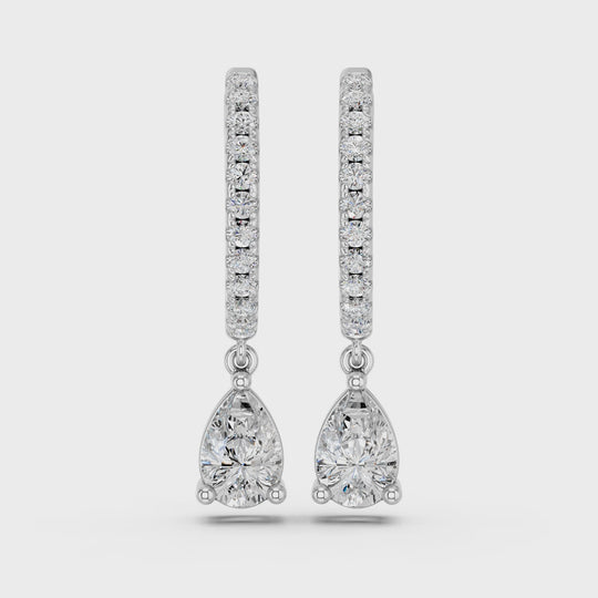 1.27 CTTW Pear Lab Diamond Dangle Drop Hoop Earring – 14K White Gold video