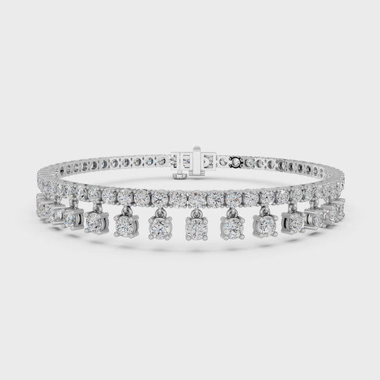 7.93 CTTW Round Lab Diamond Bracelet With Dangling Stones – 14K White Gold video