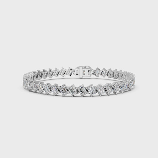 14.51 CTTW Angled Emerald Cut Lab Diamond Tennis Bracelet – 14K White Gold video
