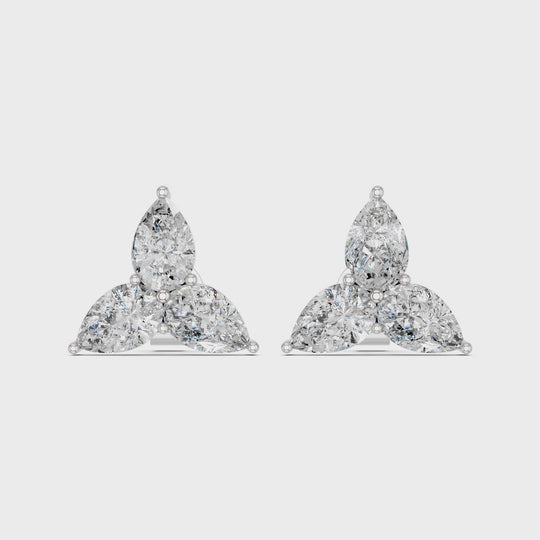 2.22 CTTW Pear Lab Diamond 3 Stone Stud – 14K White Gold video