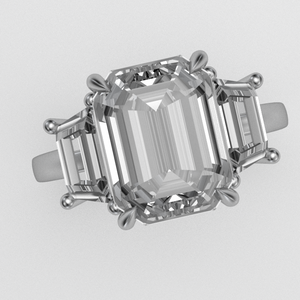 Ladies Moissanite Ring with Custom Cut Trapezoids