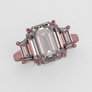 Ladies Moissanite Ring with Custom Cut Trapezoids