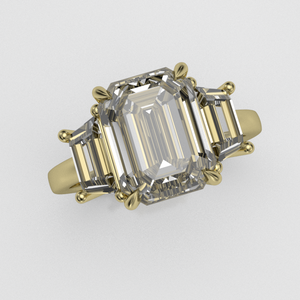 Ladies Moissanite Ring with Custom Cut Trapezoids