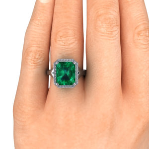 12 x 10mm LG Emerald w Platinum Split Shank Halo