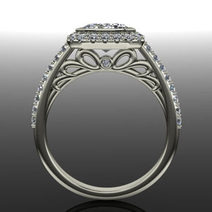 Shared Prong Halo Setting with lab grown diamonds