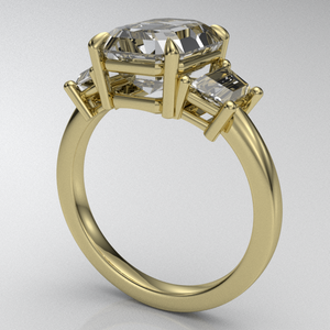 Ladies Moissanite Ring with Custom Cut Trapezoids