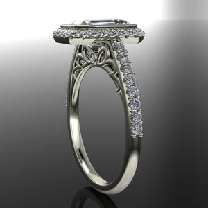 Shared Prong Halo Setting with lab grown diamonds