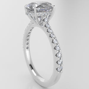 Weingarten Signature Cathedral Shared Prong w Diamond halo (lab diamonds)