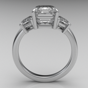 Ladies Moissanite Ring with Custom Cut Trapezoids