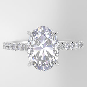 Weingarten Signature Cathedral Shared Prong w Diamond halo (lab diamonds)