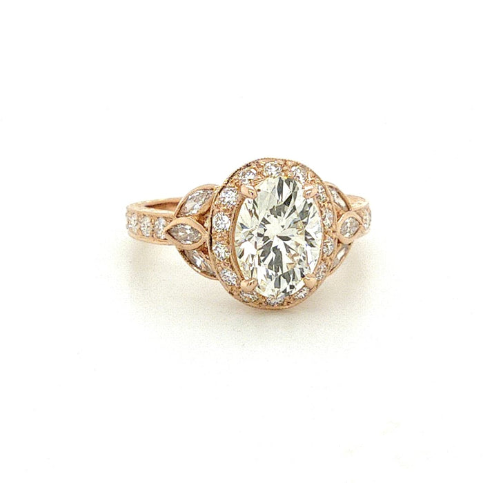 Saturn Setting #AD 596 in 18kt rose gold w/ .53ct in marquise & .27ct in round diamonds