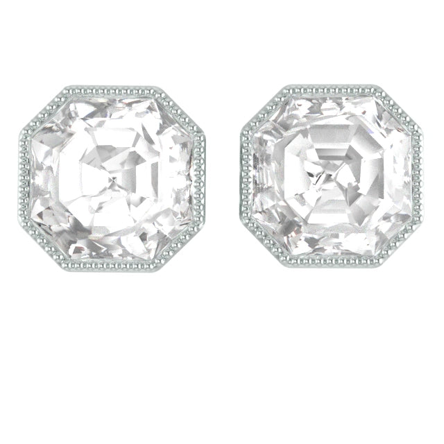 vintage bezel set 4cttw Asscher earrings with milgrain