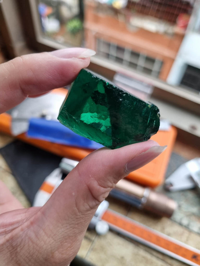 12 x 10mm LG Emerald w Platinum Split Shank Halo