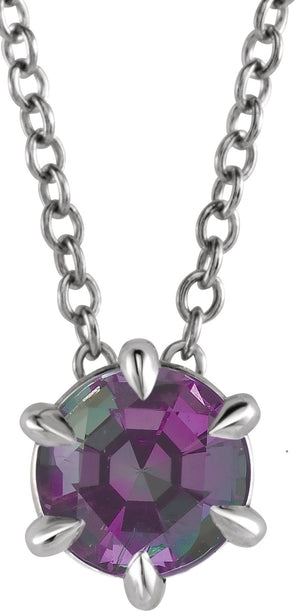 14K White 4 mm Lab-Grown Alexandrite Solitaire 16-18" Necklace