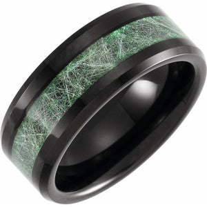 Tungsten 8 mm Beveled-Edge Band with Imitation Meteorite Inlay Size 8.5