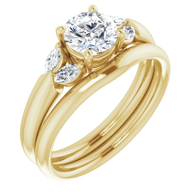 Ladies Marquite Engagement Ring Mounting & Wedding Band
