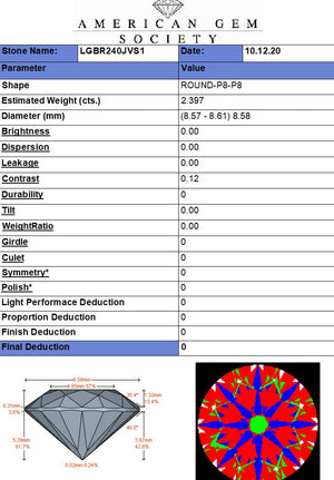 2.40ct J VS1 Round Brilliant Lab Grown Diamond