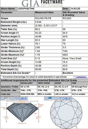 0.55ct F VS2 Private Reserve Lab Grown Diamond in 14kt floating pendant