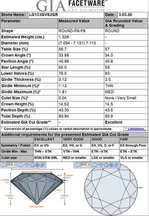 1.33ct G VS2 Ideal Cut Lab Grown Diamond