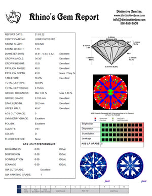 1.16ct D VS1 Distinctive Hearts & Arrows Cut Private Reserve Lab Grown Diamond