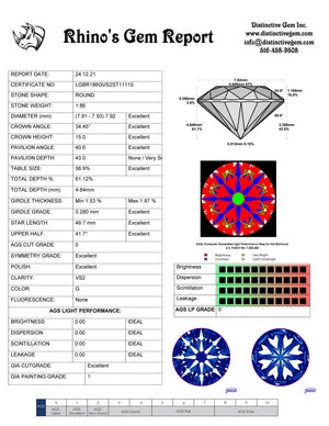 1.86ct G VS2 GCAL 8x Distinctive Hearts & Arrows Cut Private Reserve Lab Grown Diamond