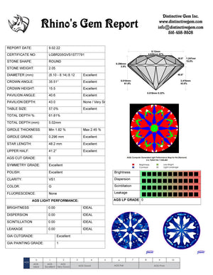 2.05ct G VS1 Distinctive Hearts & Arrows Cut Private Reserve Lab Grown Diamond