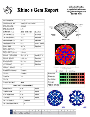 2.75ct F VS1 Distinctive Ideal Cut Lab Grown Diamond