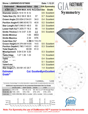 .85ct E VS1 Distinctive Hearts & Arrows Cut Private Reserve Lab Grown Diamond