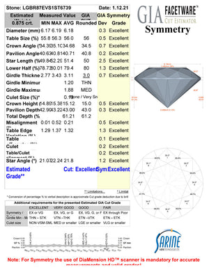 0.87ct E VS1 Distinctive Hearts & Arrows Cut Private Reserve Lab Grown Diamond