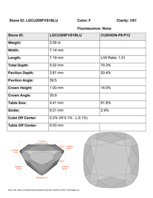 2.09ct F VS1 Cushion Cut Lab Grown Diamond