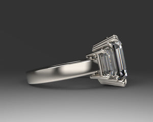 Ladies Moissanite Ring with Custom Cut Trapezoids