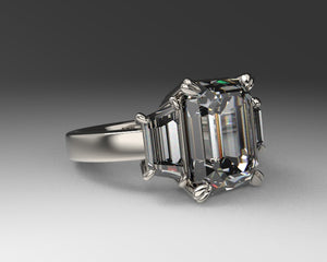 Ladies Moissanite Ring with Custom Cut Trapezoids