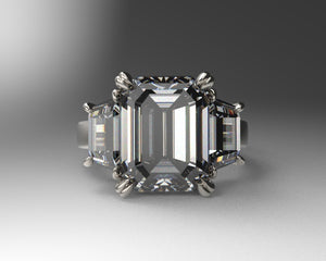 Ladies Moissanite Ring with Custom Cut Trapezoids