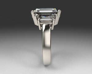 Ladies Moissanite Ring with Custom Cut Trapezoids