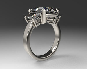 Ladies Moissanite Ring with Custom Cut Trapezoids