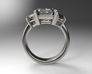 Ladies Moissanite Ring with Custom Cut Trapezoids