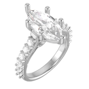 14K White Marquise Engagement Ring Mounting w Lab Grown diamonds. 123926