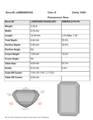 3.40ct E VVS2 Emerald Cut Lab Grown Diamond