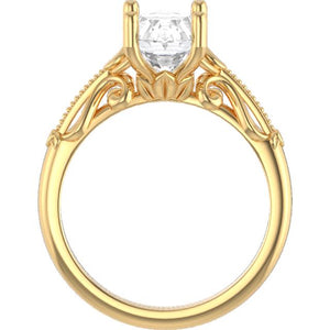 14K Yellow 9x6.4 mm Oval Sculptural-Inspired Engagement Ring Mounting