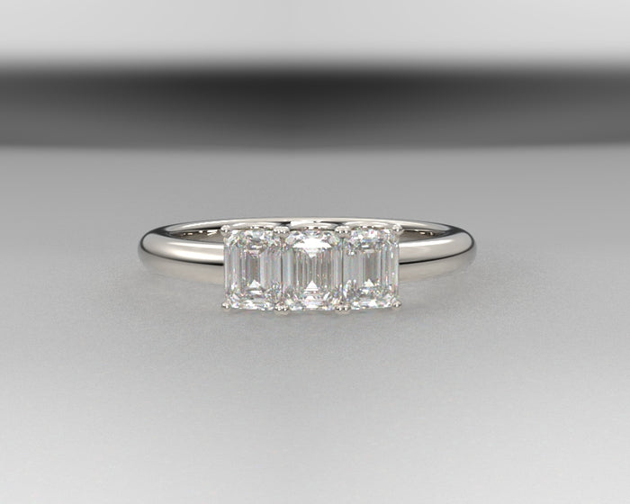 3 Stone Emerald Cut Wedding Band w Lab Grown Diamonds