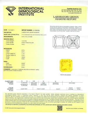 1.24ct Fancy Vivid Yellow VVS2 Radiant Brilliant Cut Lab Grown Diamond